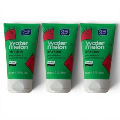 Lot Of 3 - Clean & Clear Watermelon Oil Free Juicy Scrub 4.2 oz DISCONTINUED