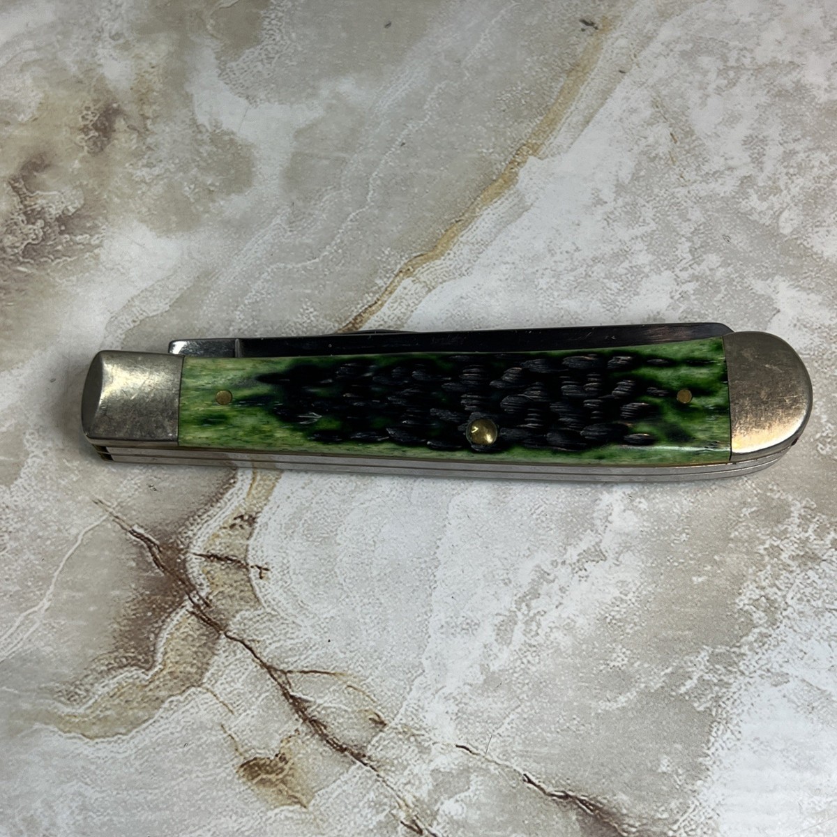 Case XX USA 6254 SS Two Blade Folding Knife Green Merry Christmas