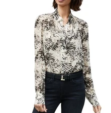Lafayette 148 New York Matea Graphite Print Blouse Size L