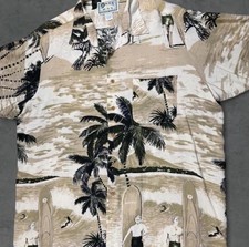 Vintage Hana Bay Hawaiian Button-Up Shirt Size Large Aloha Surf Beach 100 Rayon