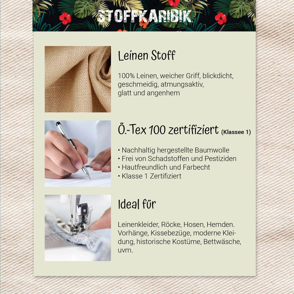 Leinen Meterware Uni 140cm Breite viele Farben 100% Leinenstoff Reinleinen Deko - Bild 3 von 4