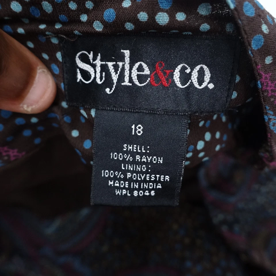 Saia Style & Co. A-Line Feminina 18 Marrom Roxo Paisley Rayon Forrada Zíper Traseiro - Imagem 4 de 4