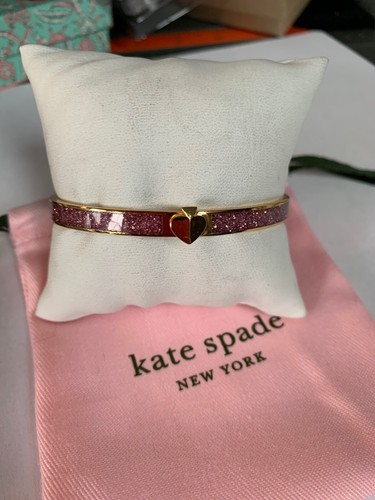 $58 Kate Spade gold tone glittery thin pink spade bracelet HERITAGE SPADE MKC - Picture 5 of 11