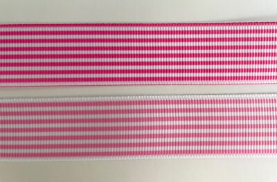Pinstripe Grosgrain ribbon light or bright pink white 7/8'' preppy pin stripes 8