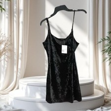 Forever 21 New w Tag Black Velour/Crushed Velvet Look Little Black Dress Women L