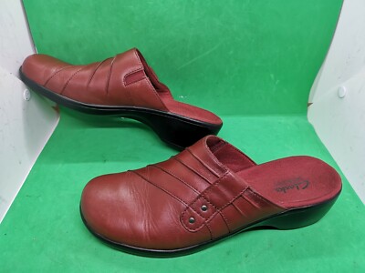 WOMEN'S CLARK'S COMFORT CLOGS DARK RED LEATHER WORK SHOES SZ 9M