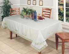 Embroidered Floral Cutwork Applique Tablecloth Ivory Holiday Table Linen 5357