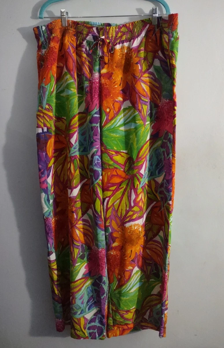 Ralph Lauren Pant 2X Multi Floral Pull On Wide Leg High Rise Tropical Women 135
