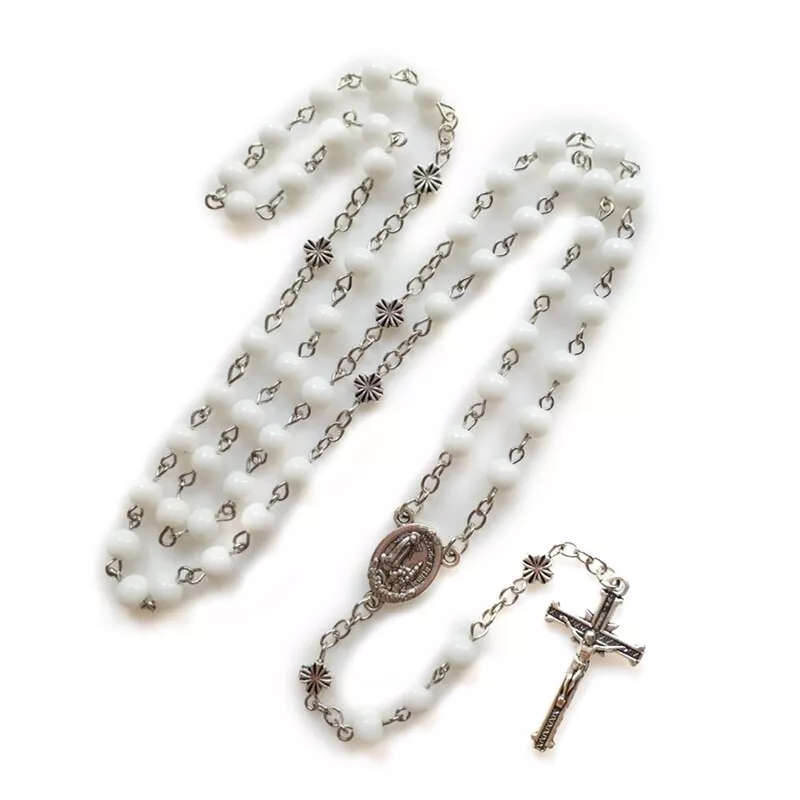White rosary necklace sale