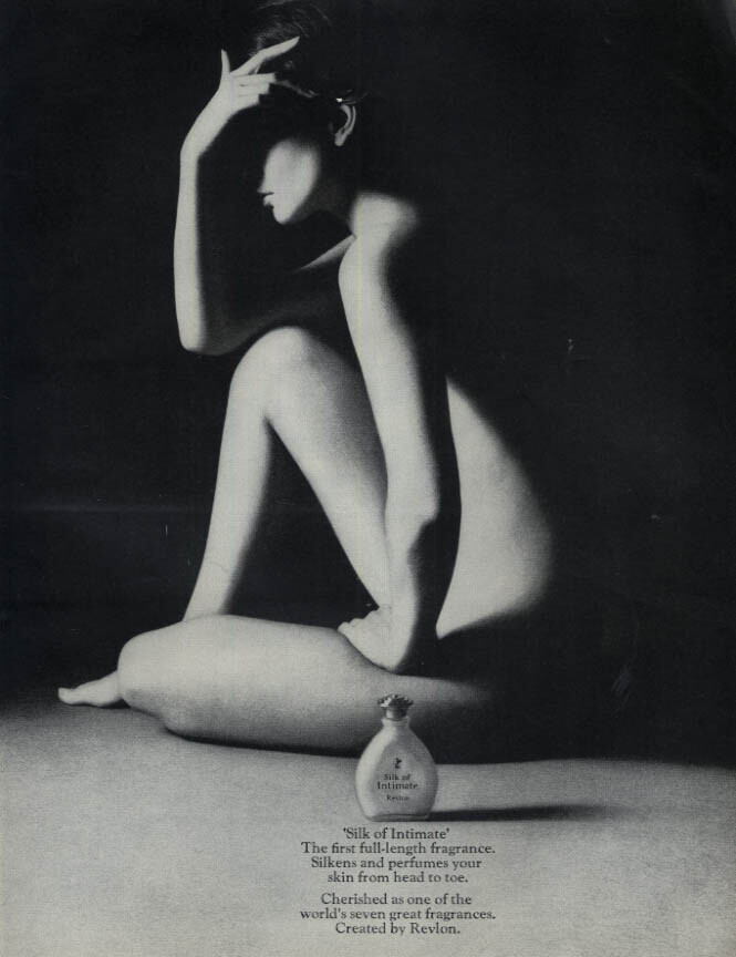 Revlon 1967 Silk Intimate Perfume Ad with Nude LHJ Model