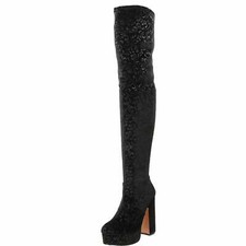 Shellys London Schwarz Samt Overknee Stiefel Overknee High Heel Plateau Stretch