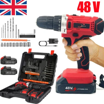 48V Cordless Hammer Drill Set Electric Impact Driver Screwdriver + 2 Battery New