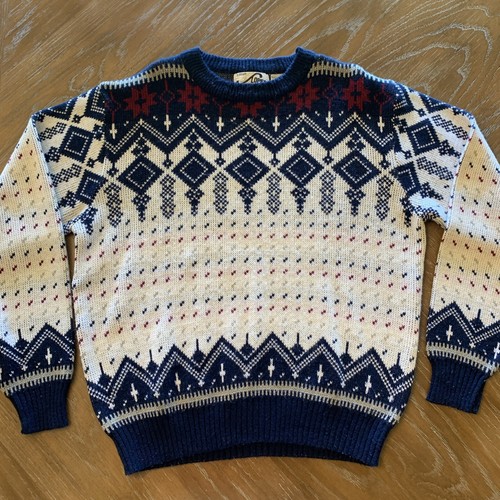Vintage Steep Slopes Sweater SZ Large Red White Blue Snowflake Geometric Pattern