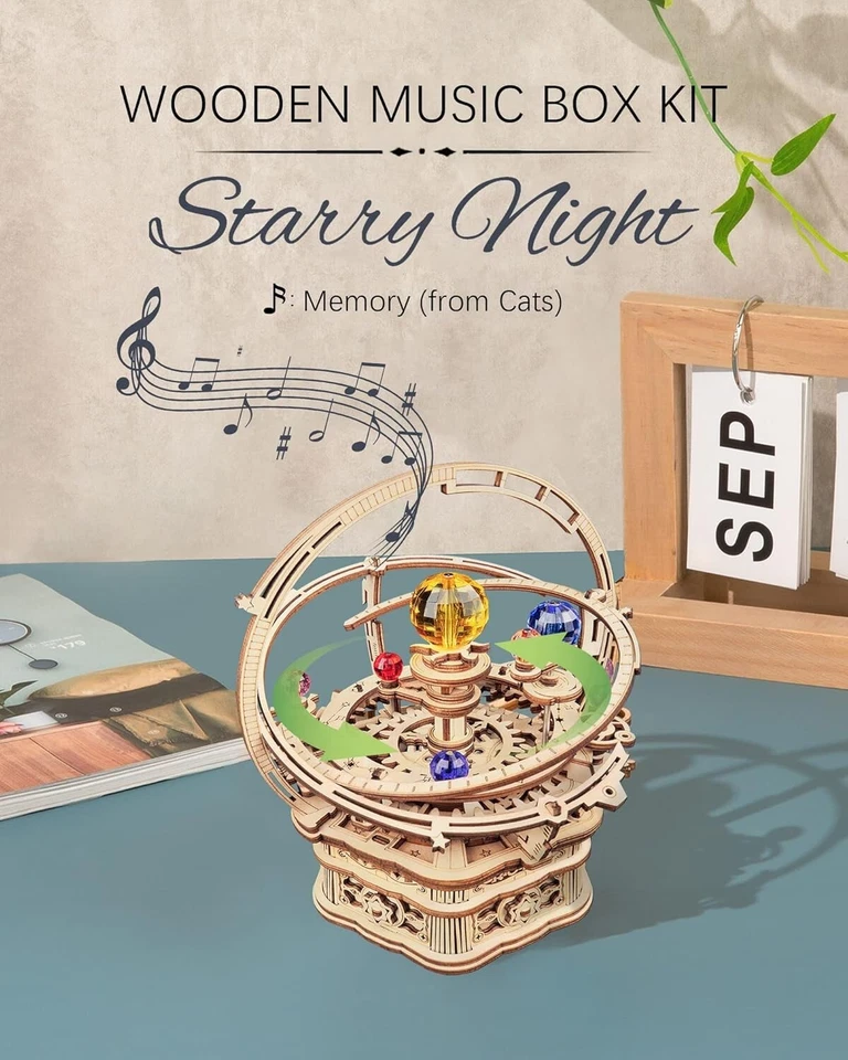 Puzzle 3D per adulti - Kit music box notte stellata - puzzle in legno regali ... - Immagine 2 di 4