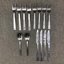 Oneida 18/10 Flatware 14 Pcs. Partial Set Fork Spoon Knife Concave Square Bottom