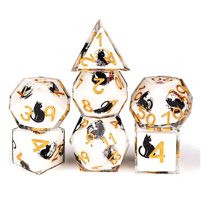 Harz RPG Würfel Set 7 Telig Polyedrische Mond Katze Rollenspiel Würfelzeit DND