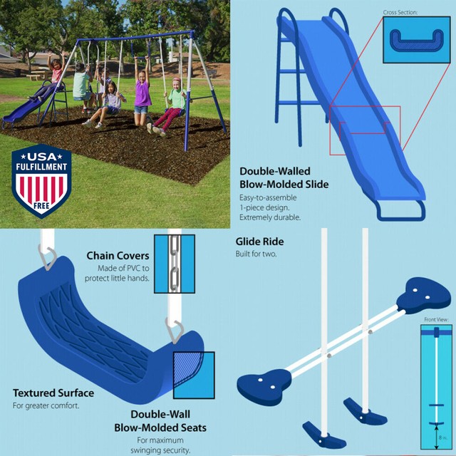 swing set with glider and slide