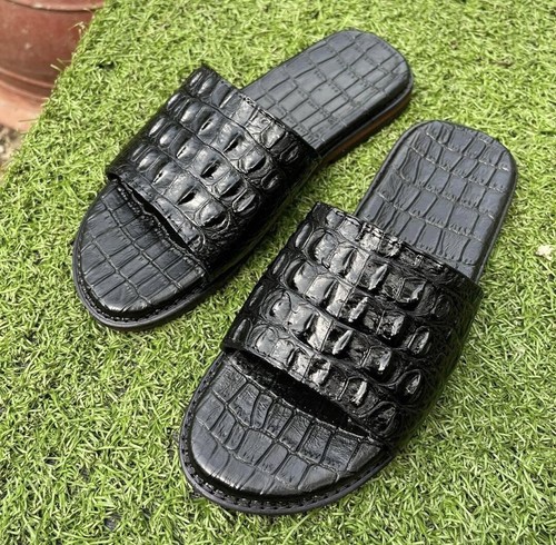 Luxury Men's Sandals Genuine Leather Skin-100% Handmade, black - Picture 4 of 10