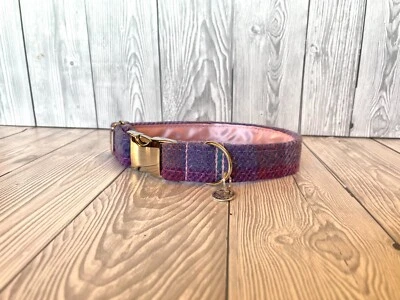 3/4" Harmony Harris Tweed Soft Handmade Adjustable Dog Collar silver clip S-XL