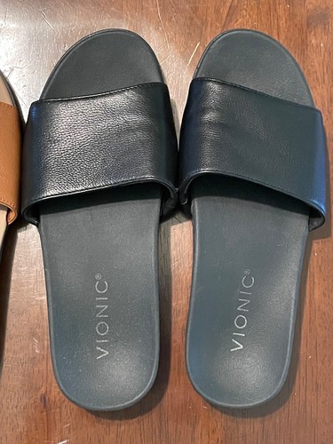 Vionic Val Slide Sandal LOT 2 Womens Size 5 Arch Support Brown Black Leather EUC - Picture 3 of 11