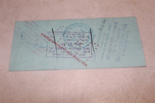 BANK OF MONTREAL KINGSTON ONTARIO CANADA 1926 W/ STAMP BANK CHECK SMALL SIZE - Picture 2 of 2
