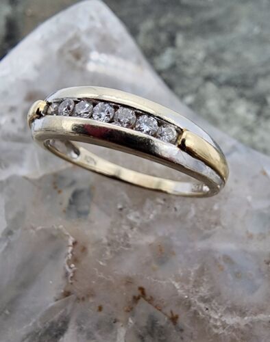 14k .585 Yellow Gold .14 ctw Diamond Channel Set Two Tone Sz 8.5 Ring Au 2477 - Picture 1 of 11