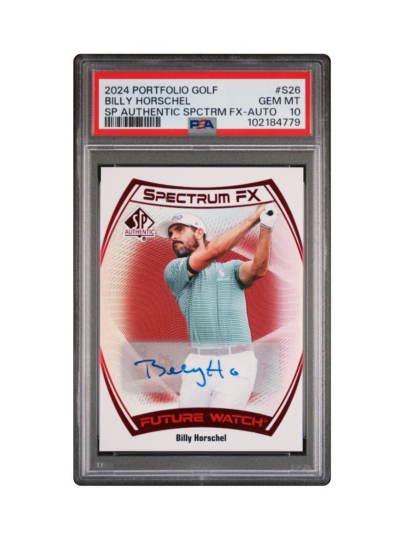 Billy Horschel 2024 UD Portfolio SP Authentic Red Spectrum FX Auto /10 PSA 10 view 1