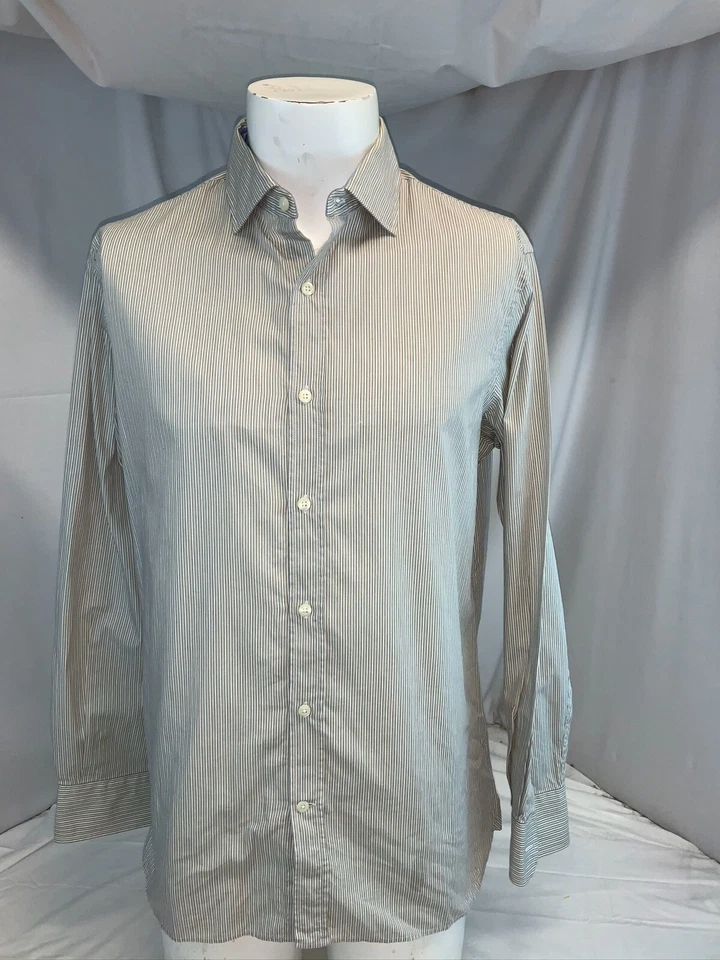 Camisa Hickey Freeman Puño Abatible M Hombres Amarillo Rayas Azul Algodón India YGI D0-558 Foto 2 de 4