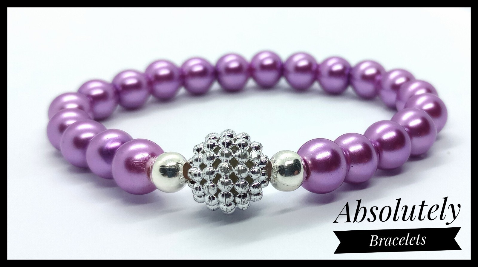 Stretch Elastic Purple Pearl Silver Shamballa Bracelet