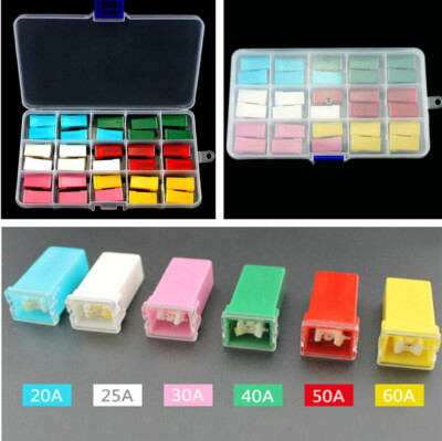 30Pcs Automotive Car SUV 20A-60A Mixed Square Blade Fuses Assortment Kit DC 32V