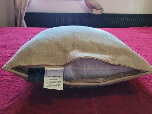 Villa by Pottery Barn Feather Pillow 18" Square Zip Corded Edges Tufted - Picture 6 of 11