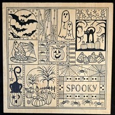 Outliners Rubber Stamps Spooky Halloween Collage Bats Pumpkins Ghosts Background
