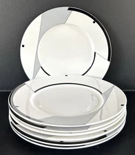 Christopher Stuart Angles Salad Plates 8 1/2” Set Of 7 Geometric Black & White