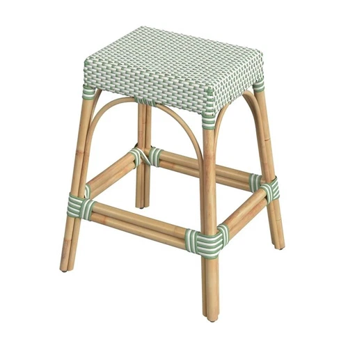 Butler Specialty Company Robias Rattan 24.5" Counter Stool - White And Green Dot - Picture 1 of 6