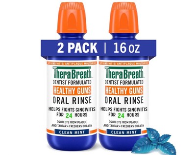 Therabreath Fresh Breath Mouthwash Healthy Gums Clean Mint  16 Fl Oz Pack of 2
