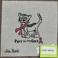 Handpainted Needlepoint Canvas  Purr For The Cure Cat   Read Description 