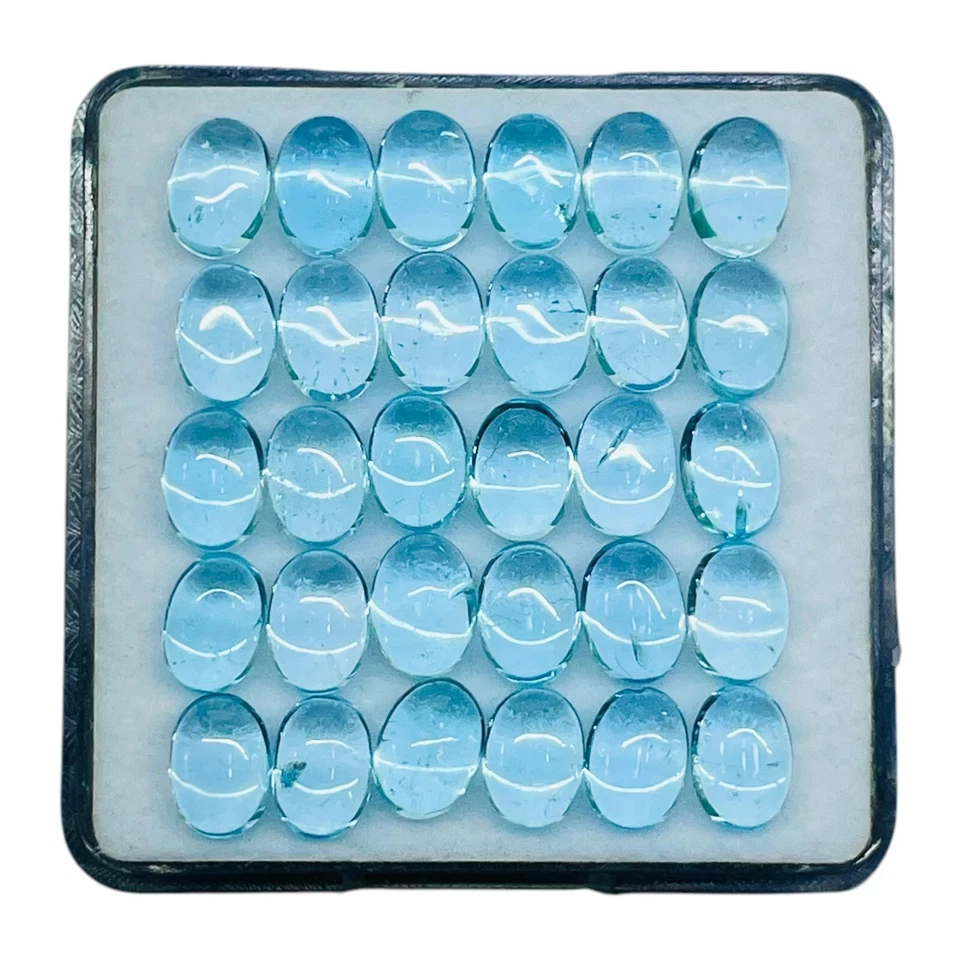 Topacio azul cielo natural 7x5 mm (lote de 15 piezas) piedras preciosas cabujón sueltas forma ovalada Foto 2 de 4