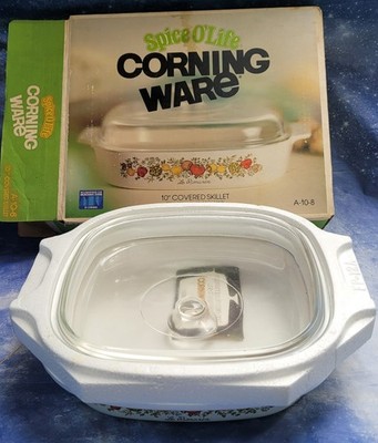 Corning Ware Spice O Life 10'' Shallow Covered Skillet Dish New A-10-8 Original 