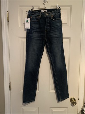 REDONE High Rise Comfort Stretch Ankle Crop Blue Retro Denim Classic Jeans 24/0