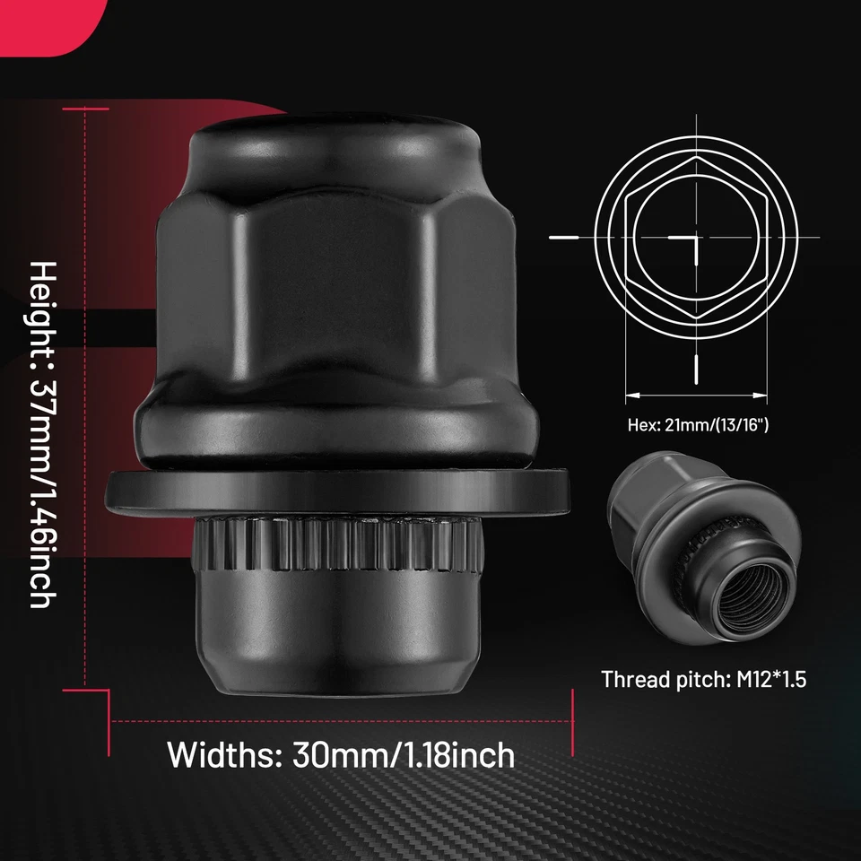 24Pcs M12x1.5 Black Lug Nuts 21mm Hex Mag Seat For Lexus IS250 IS300 Foto 2 de 4