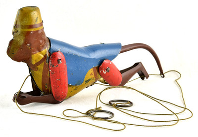 Toy Monkey Climbing Tin Litho Lindstrom Tool & Toy Co. #114 1930s
