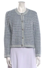 Maje Blue/Cream Check Cardigan Sweater/Jacket, Sequin Detail, M
