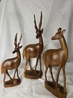 VTG Hand-Carved Gazelle Antelope Trio Made in Kenya Mid-Century African Art 3pc