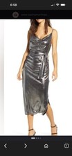 Endless Rose Metallic Cowl Neck Belted Midi Slip Dress Silver Small new 