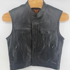 A H Apparel Mens Black Leather Motorcycle Vest Size M Snap Button Zip Pockets