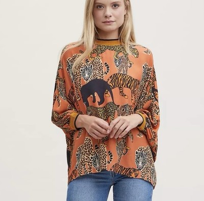 Anthropologie Wildlife Cheetah Top Jungle Folk Safari Orange Brown M Medium NWT