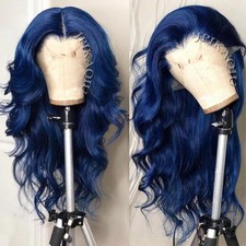 JPIKAQIU 24" Dark Blue Lace Front Wig Pre Plucked Long Body Wave 13x4