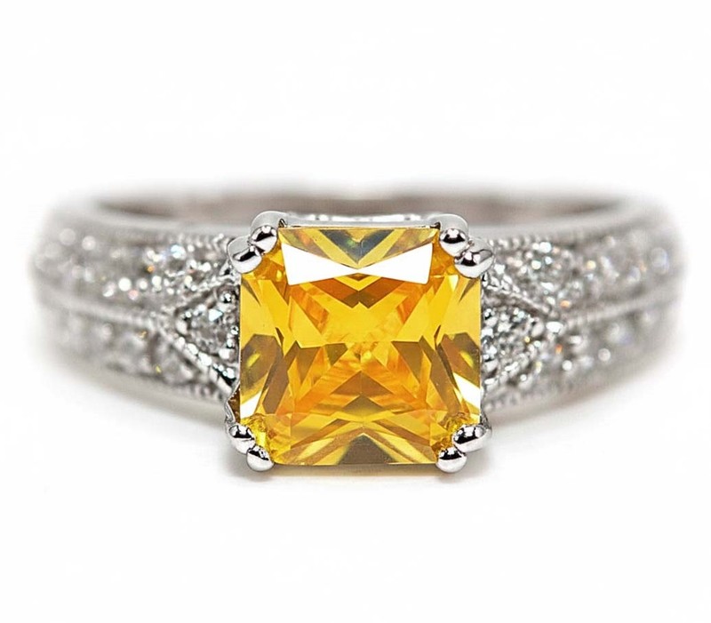 3CT Heat Treated Yellow Topaz 925 Solid Sterling Silver Ring Sz 7 