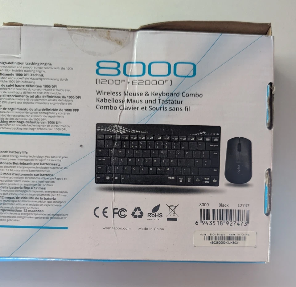 Wireless Optical Set Keyboard And Mouse Rapoo 8000  Black RAPOO Brand New  - Image 4 of 4