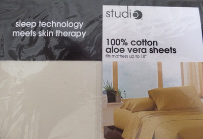 JC Penney Studio 250TC Aloe Vera Cotton Queen Set Fitted Flat 2 pillow cases NEW
